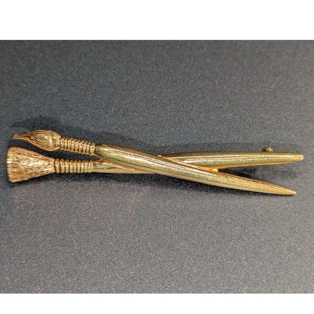 Paint Brushes Gold Tone Brooch